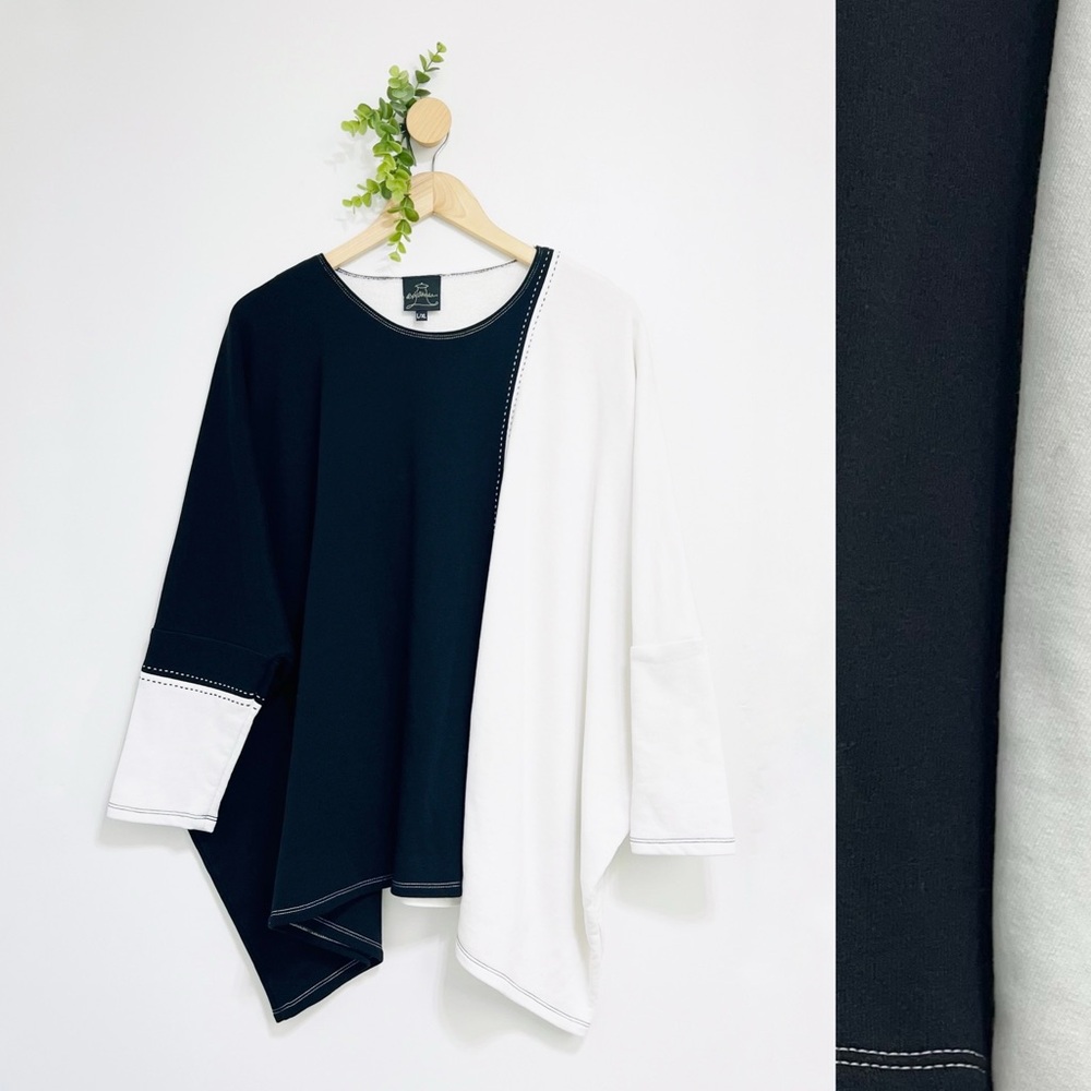 Spirit House White Black Colorblock Lagenlook Cotton Blend Sweater